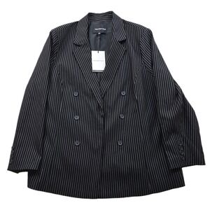 Who What Wear Pinstripe Blazer Women 3X Plus Black White Double Breasted NEW